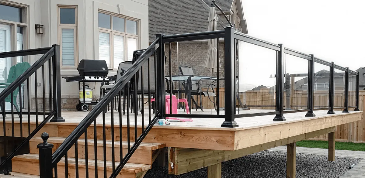 Handrail installation on a deck staircase for safety and code compliance in Mesa, AZ