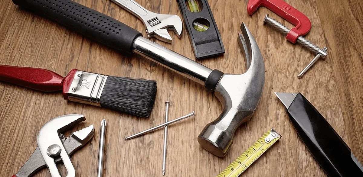 Handyman tools laid out for home repair and maintenance work in Mesa, AZ